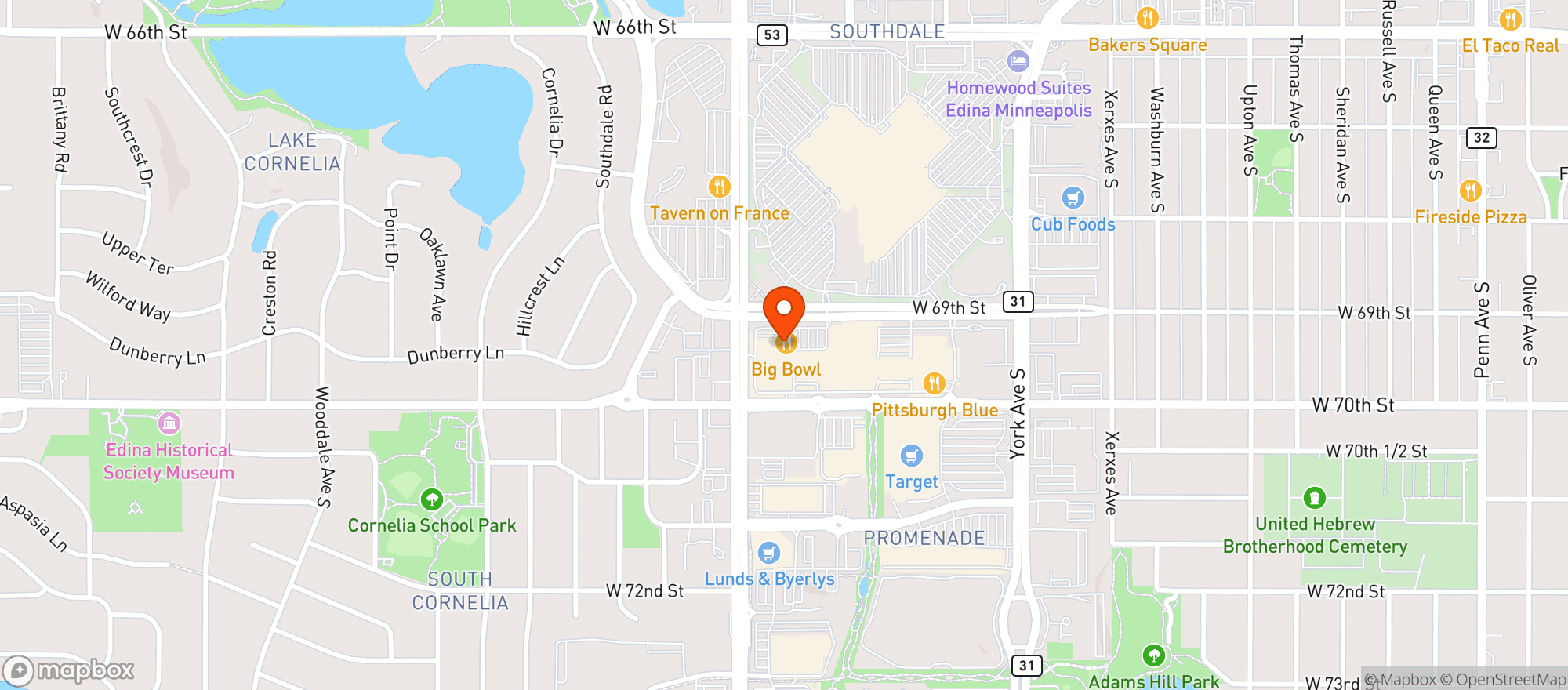 Map showing Big Bowl Asian Kitchen