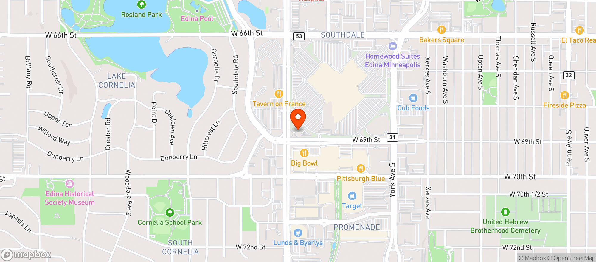 Map showing The Rooftop Restaurant at RH Minneapolis