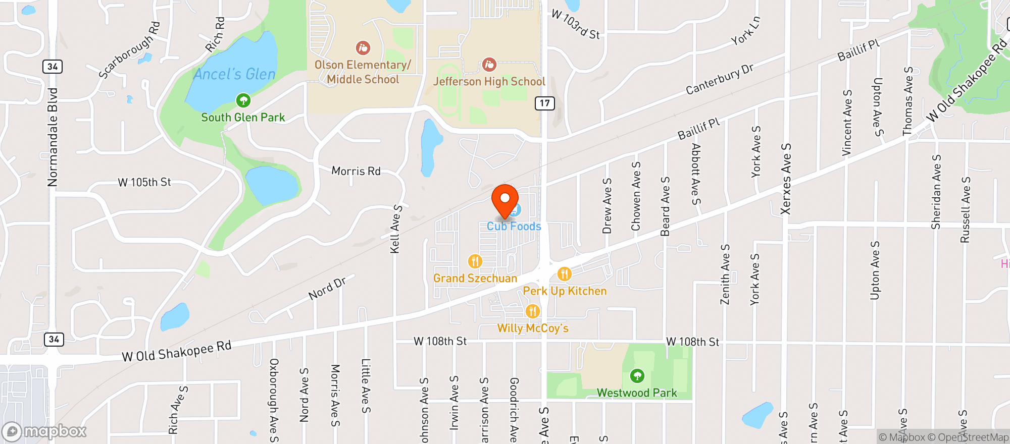 Map showing Cub Liquor - Bloomington