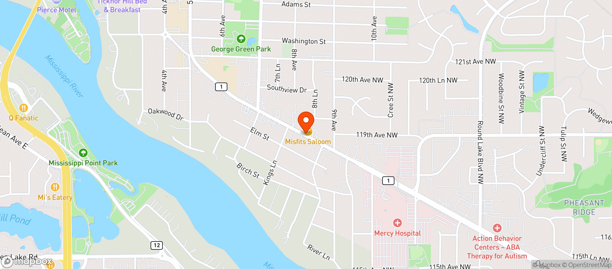 Map showing Misfits Saloon