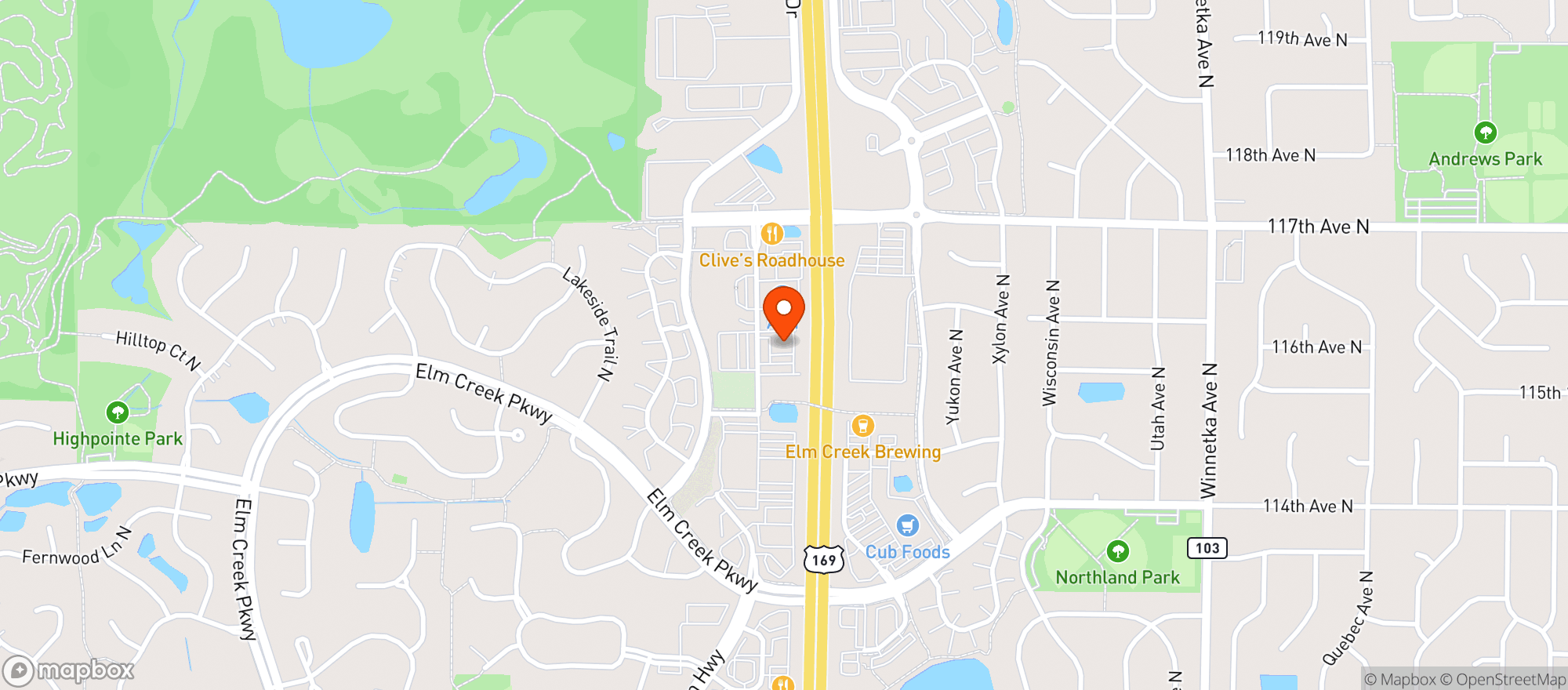 Map showing Buffalo Wild Wings Gril #89