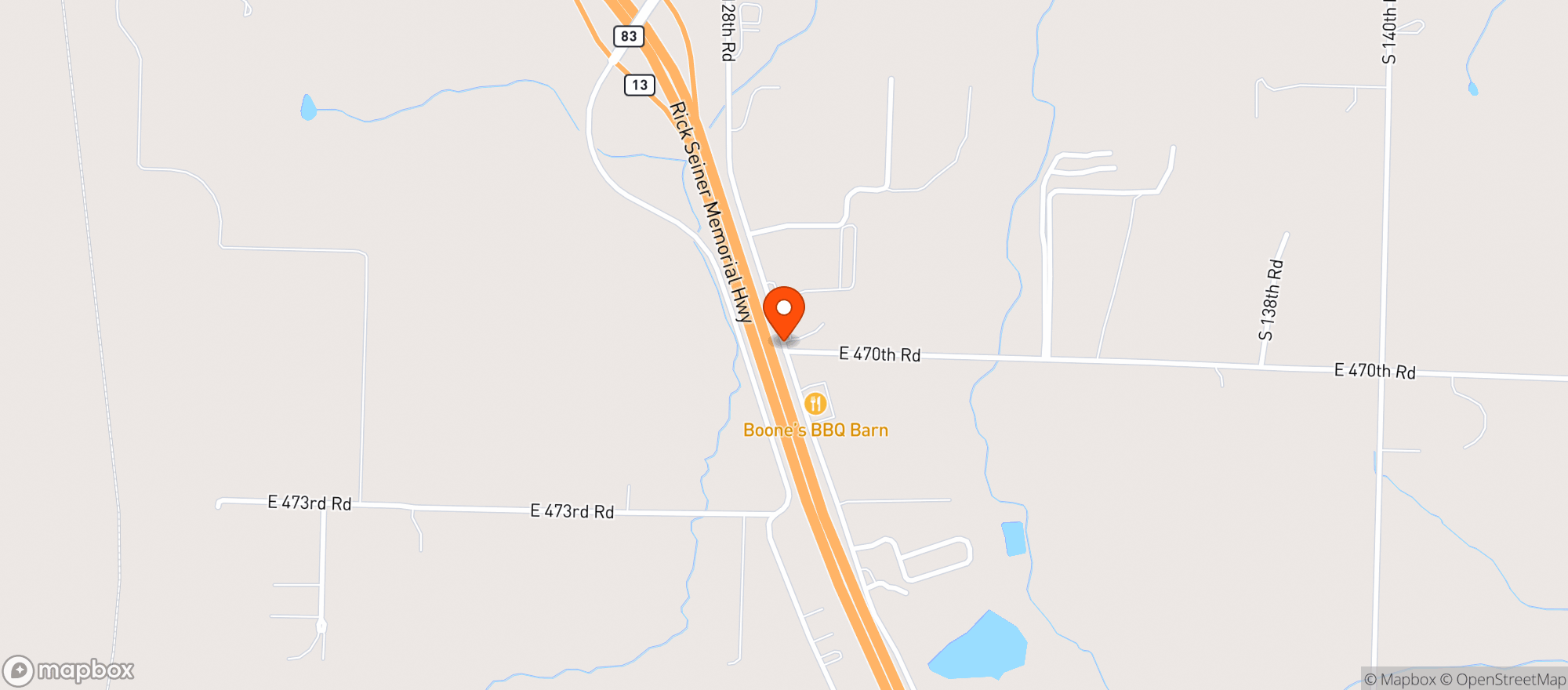 Map showing Boones Bbq Barn