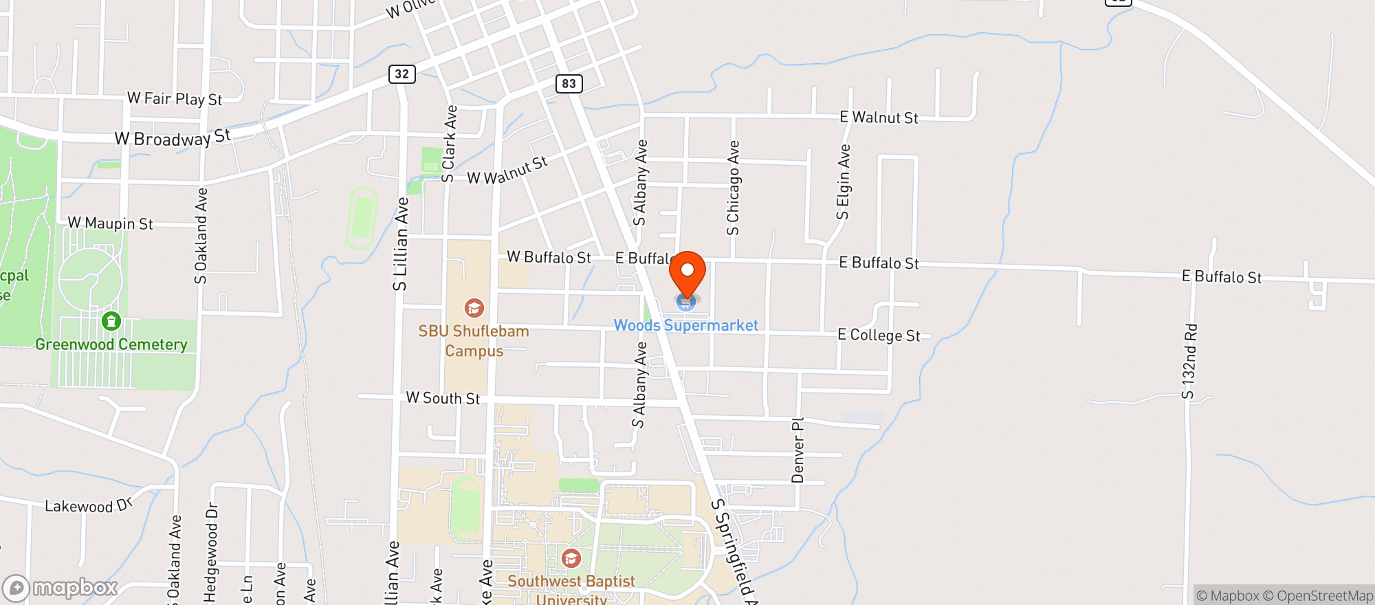 Map showing Woods Supermarket