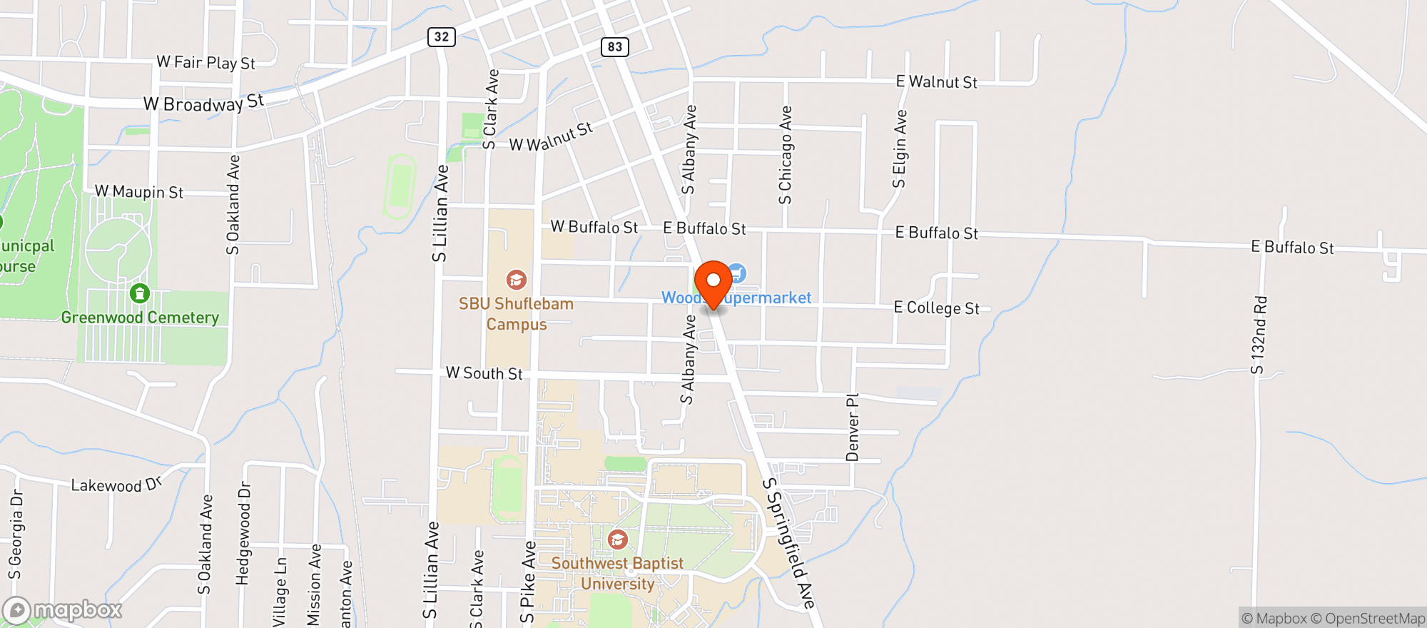 Map showing Woods Express
