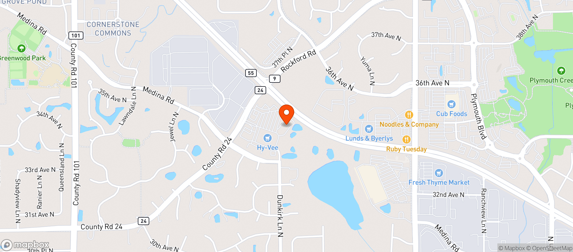 Map showing Hy-Vee - Plymouth