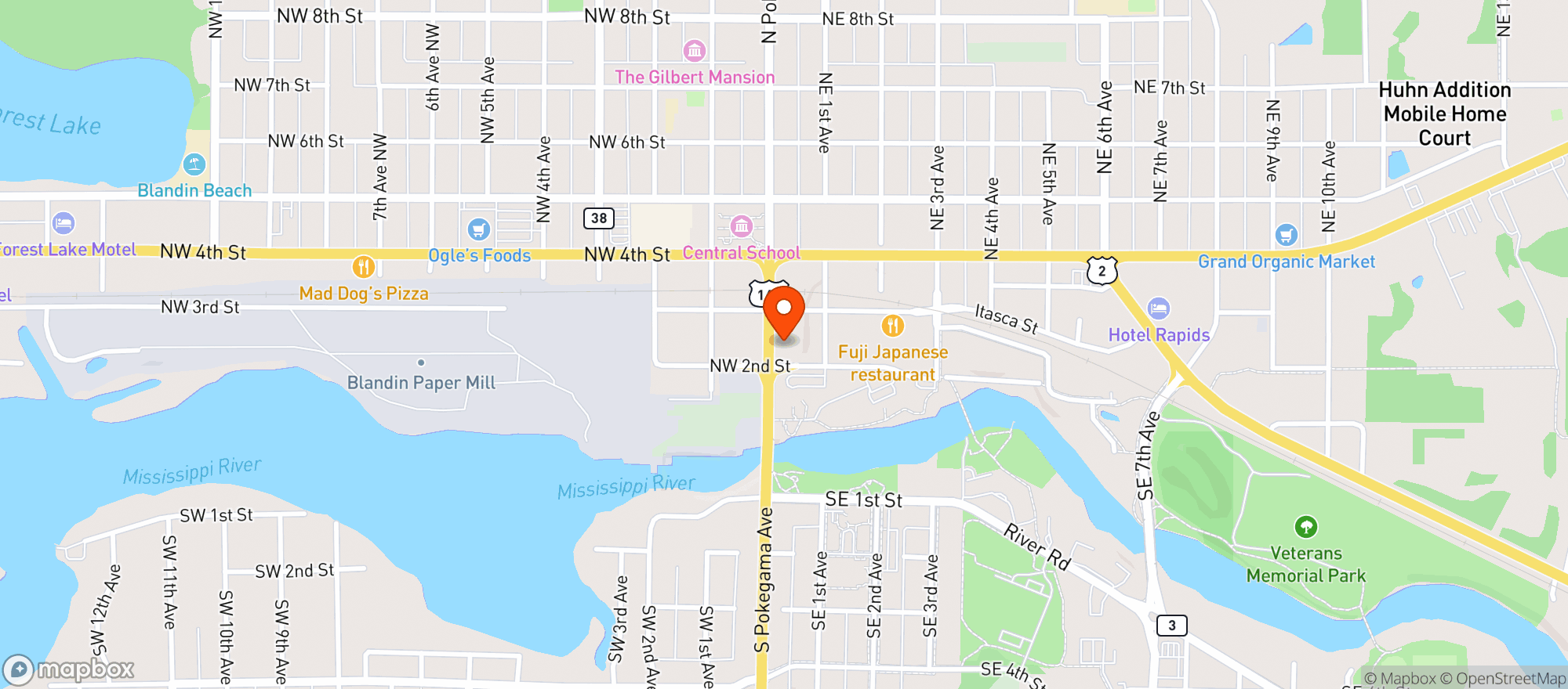 Map showing Rapids Brewing Company