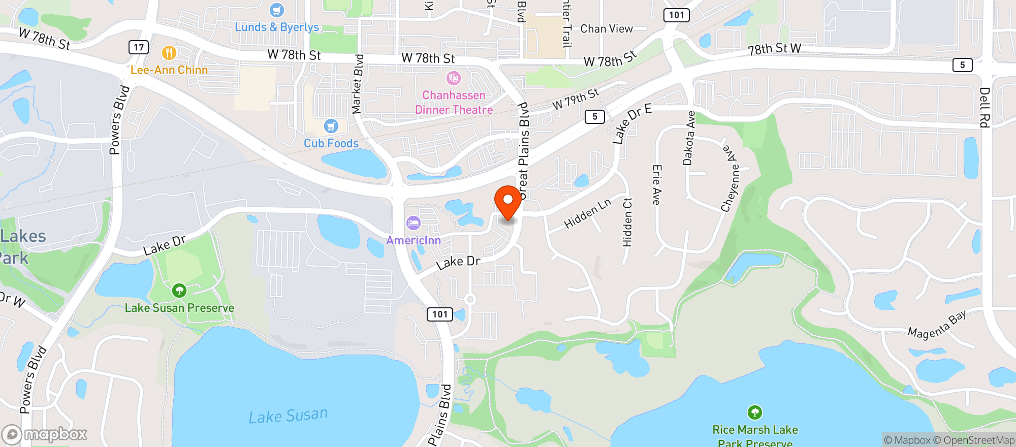 Map showing Lakewinds Food Co-Op - Chanhassen