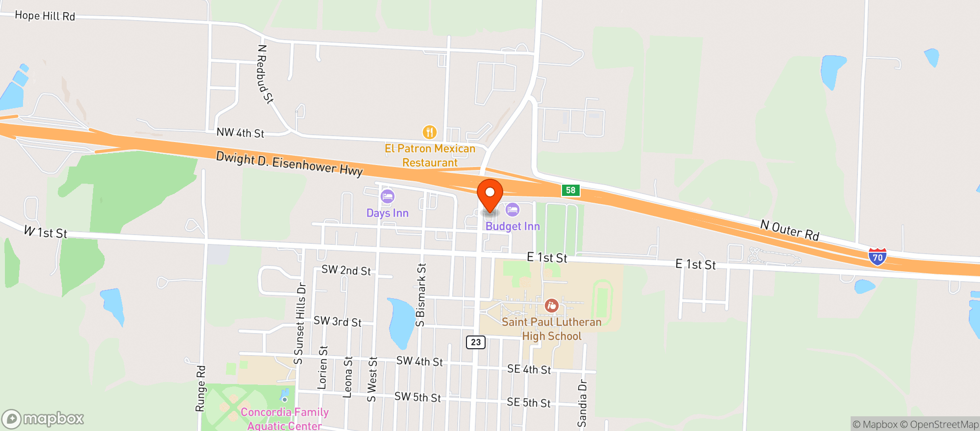 Map showing Concordia Eagle Stop