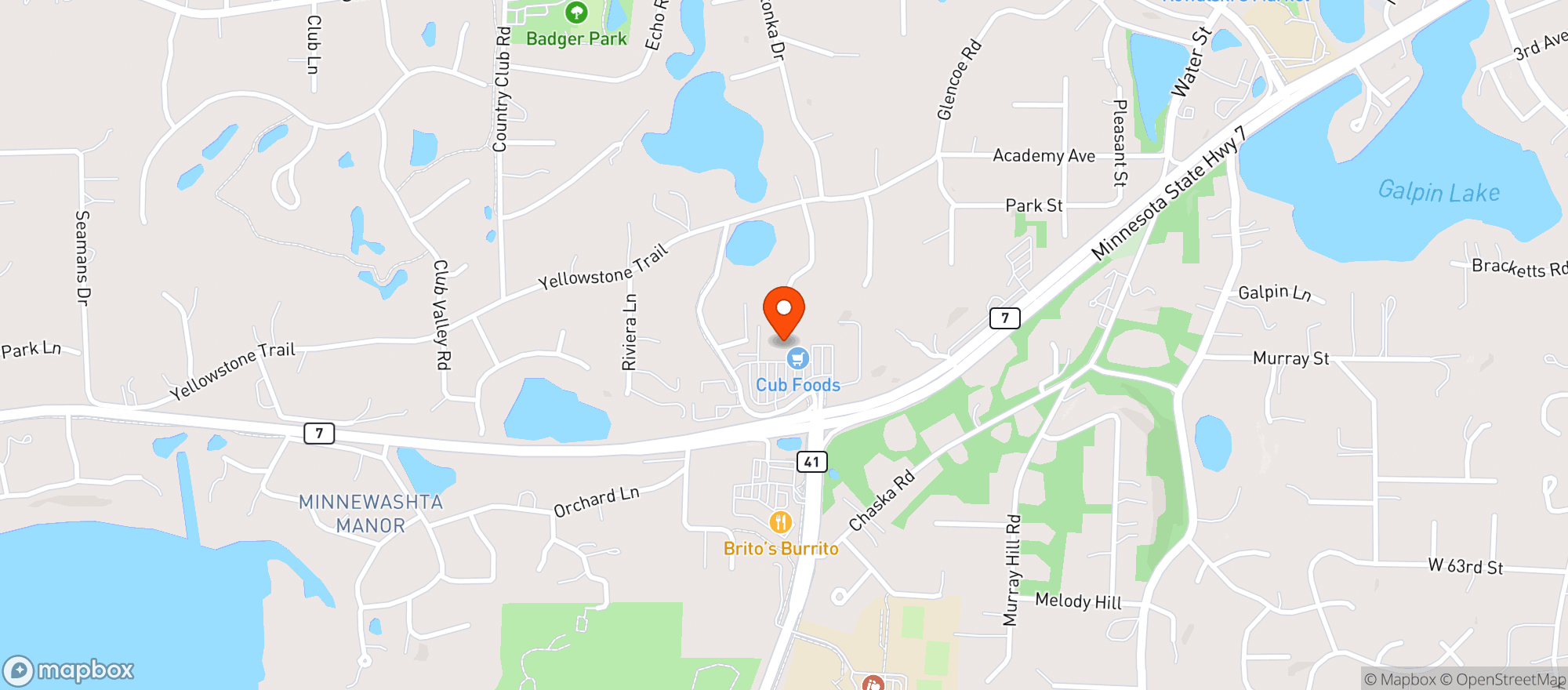 Map showing CUB FOODS #31484