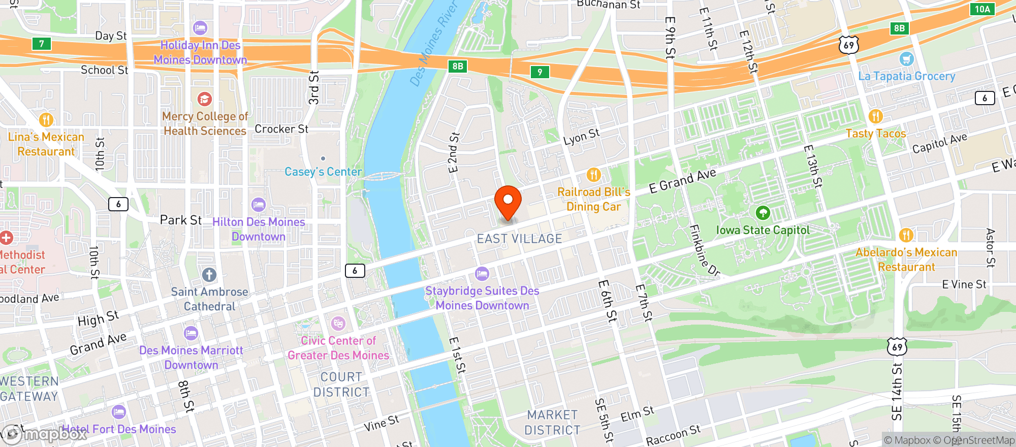 Map showing Zombie Burger