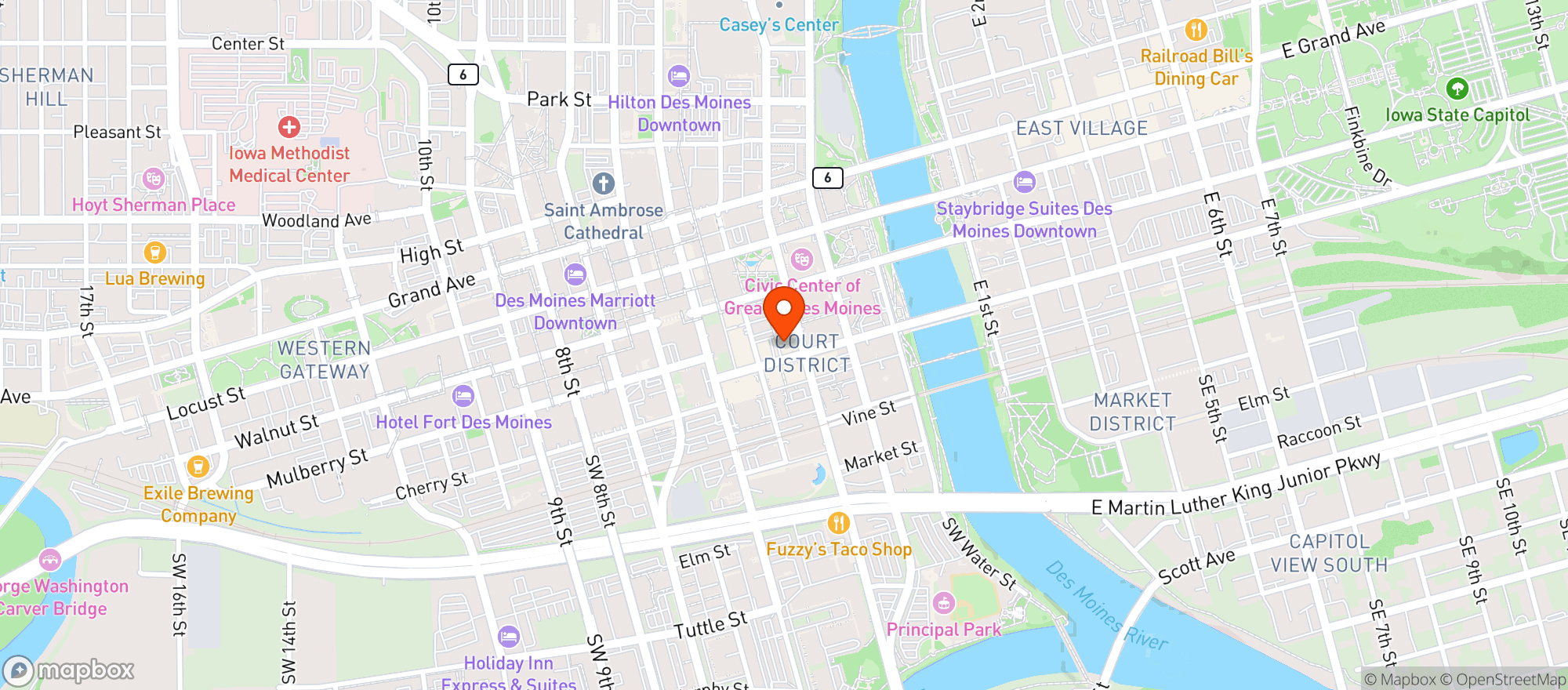 Map showing Court Ave Brewing Assoc