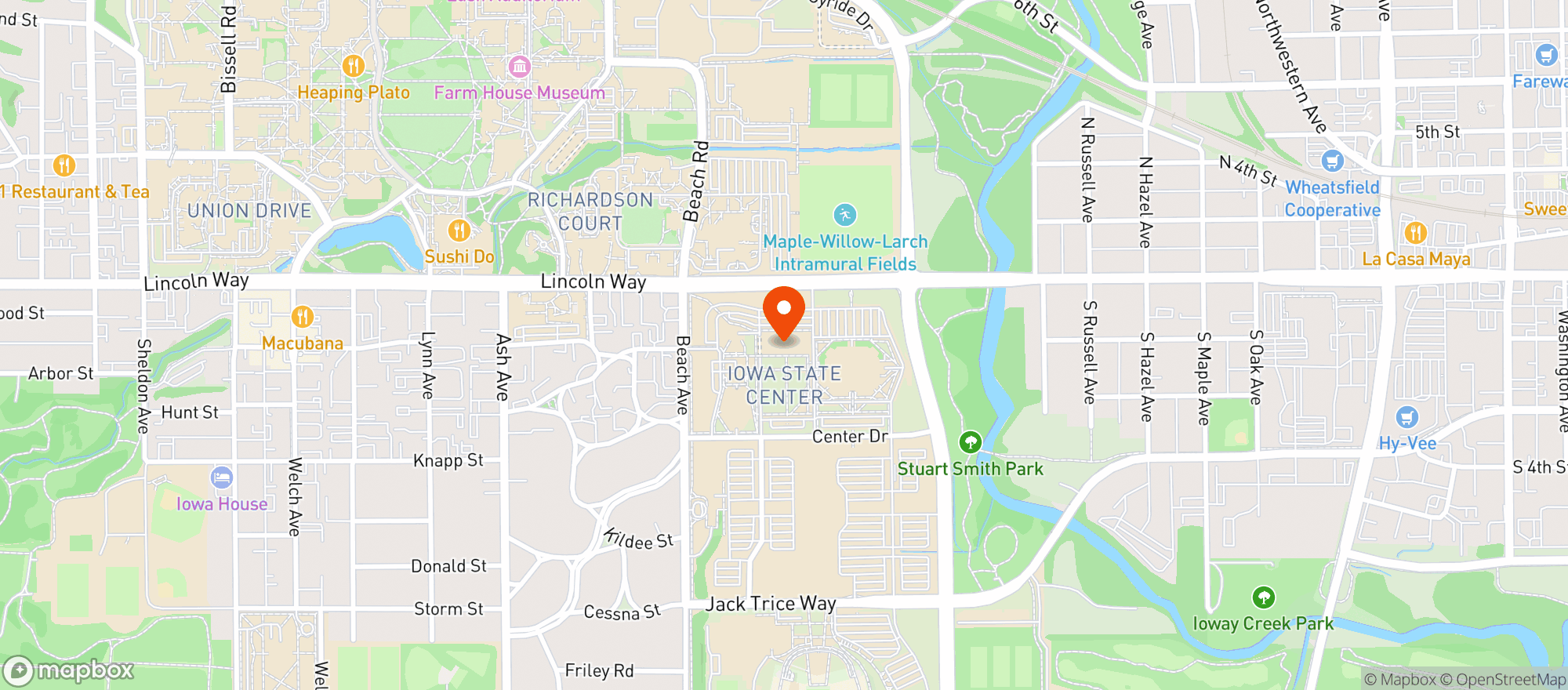 Map showing Iowa State Center Scheman Bldg