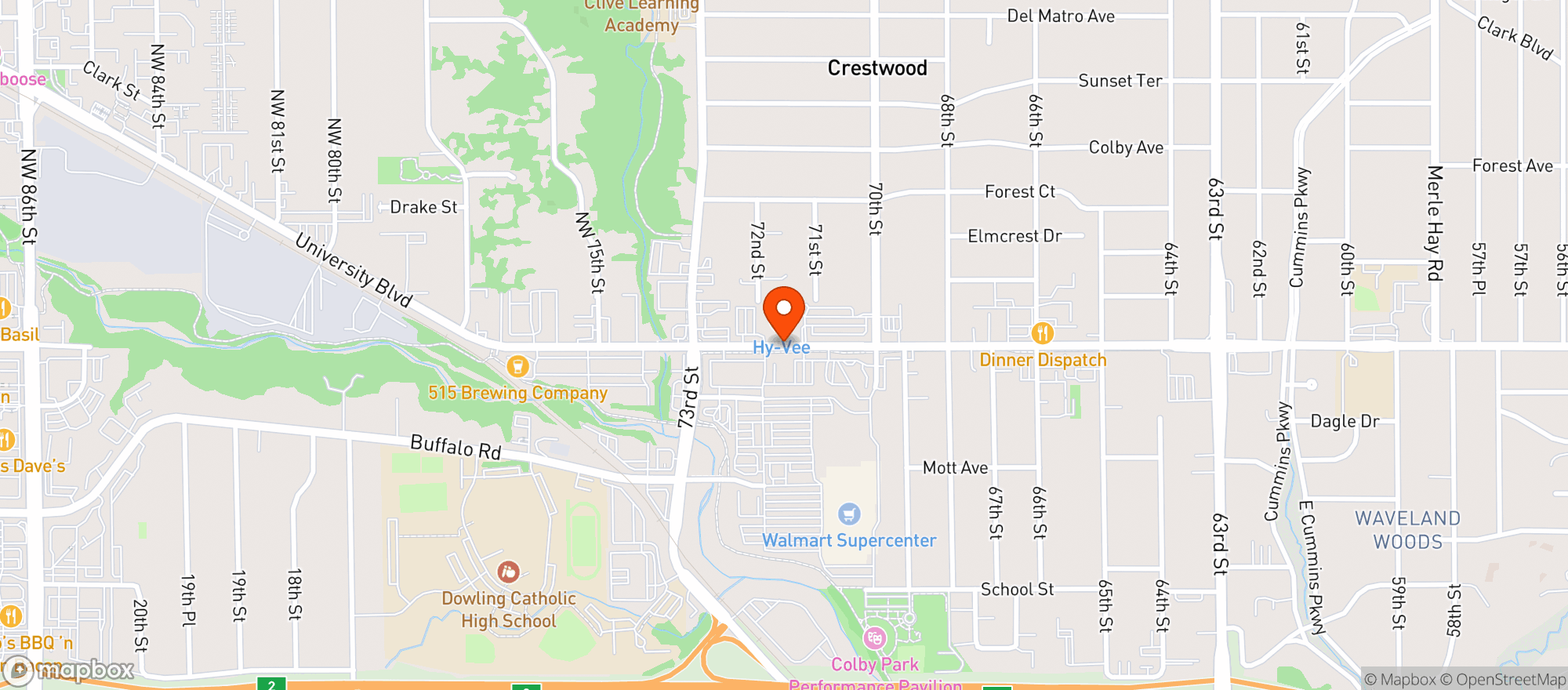 Map showing Hy Vee Food Store