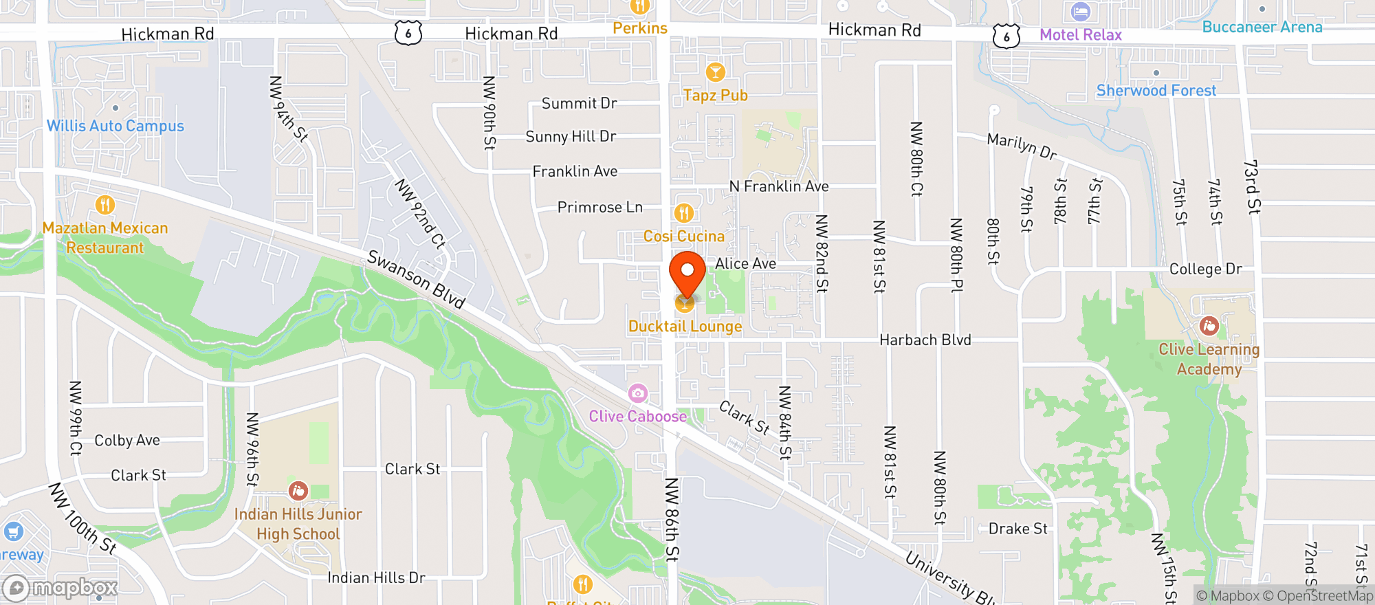 Map showing Ducktail Lounge