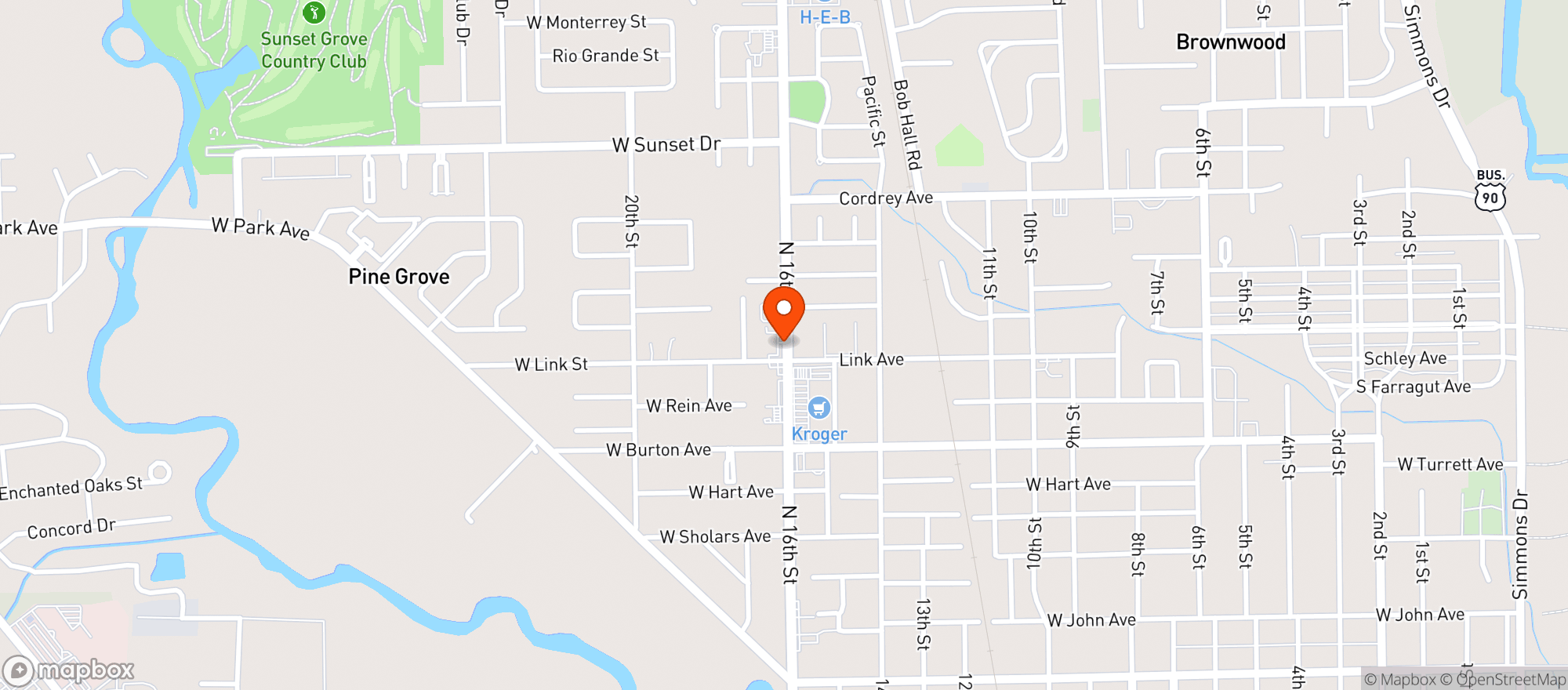 Map showing Spankys Bar B Que