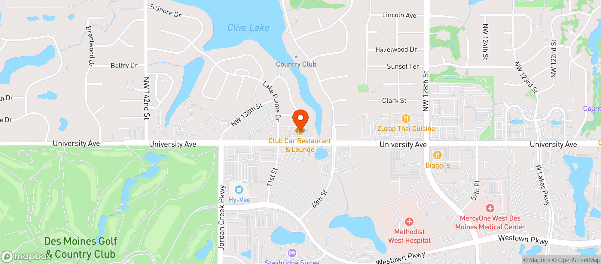 Map showing The Club Car Restaurant And Lounge