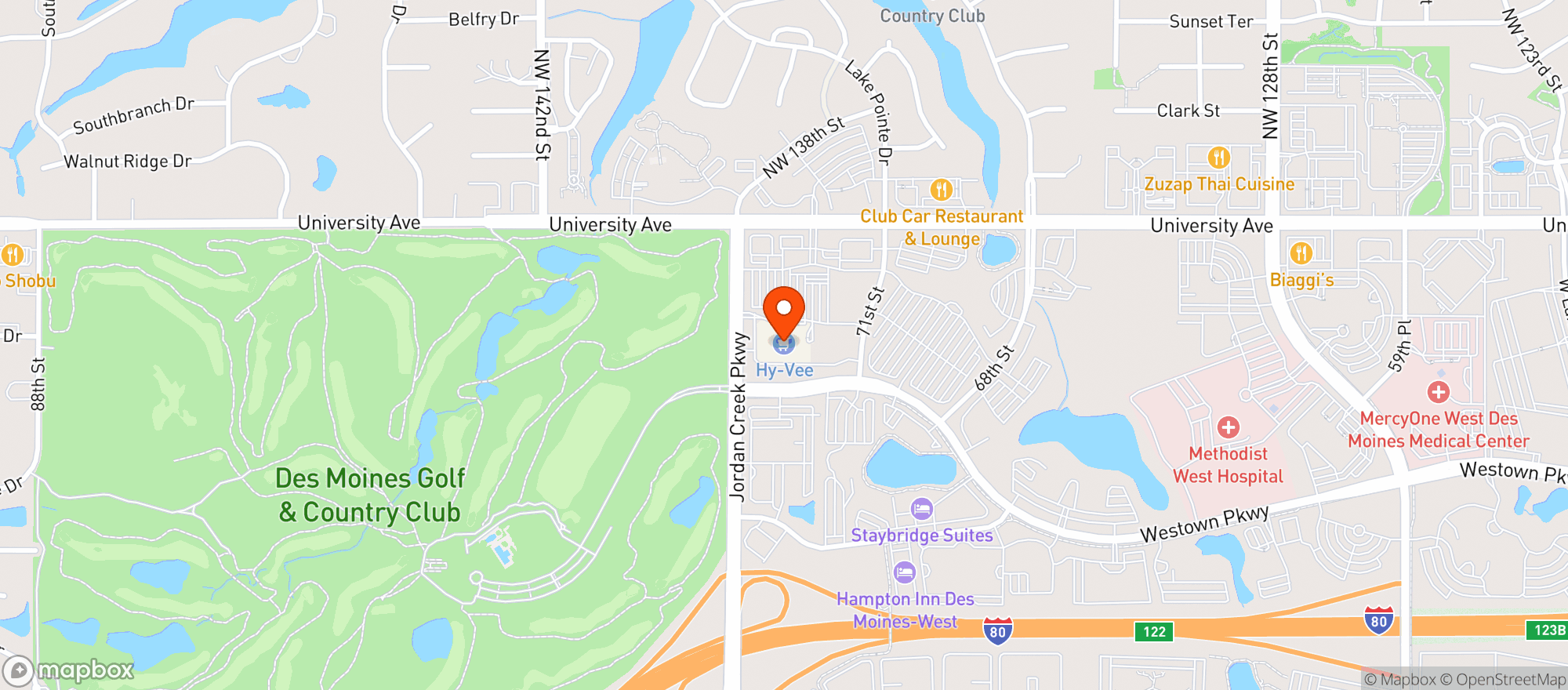 Map showing Tesla Supercharger West Des Moines