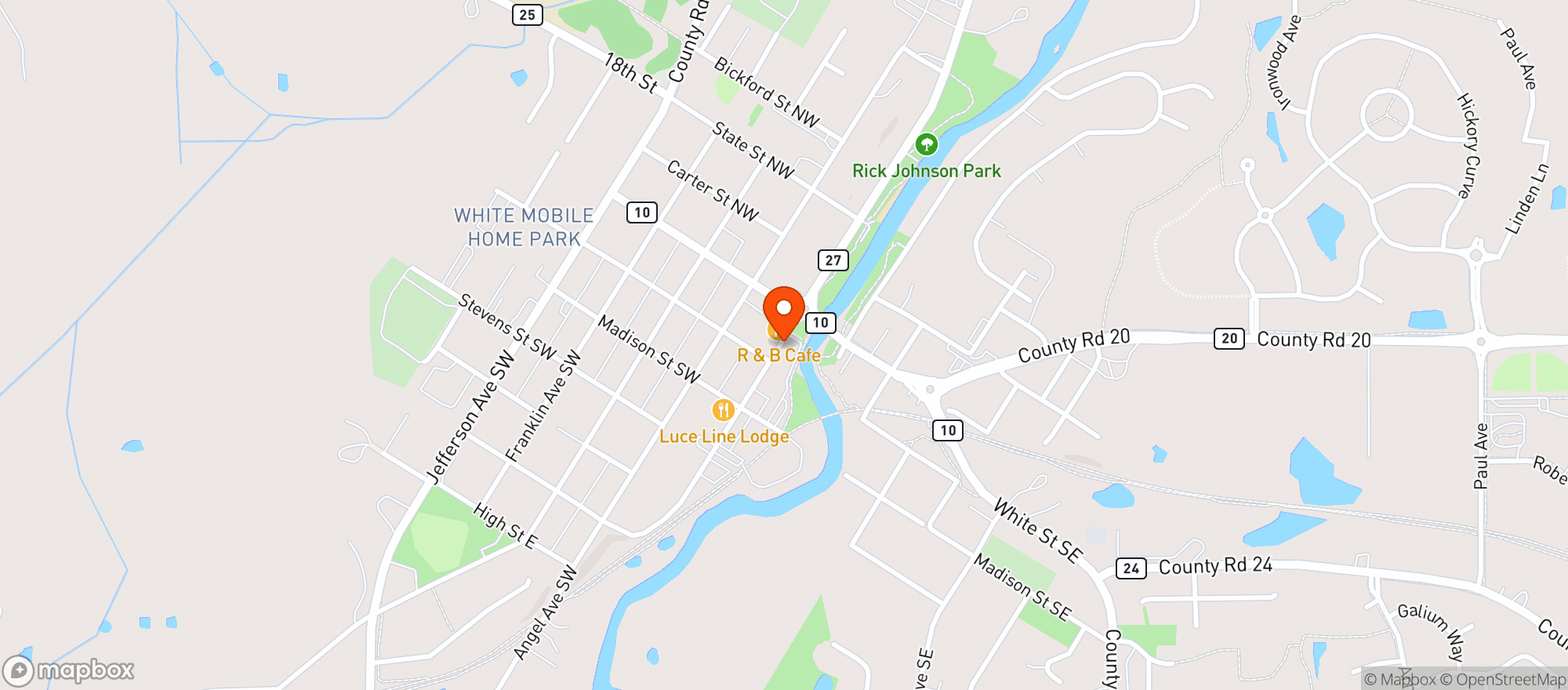 Map showing Riverside Restaurant & Bar