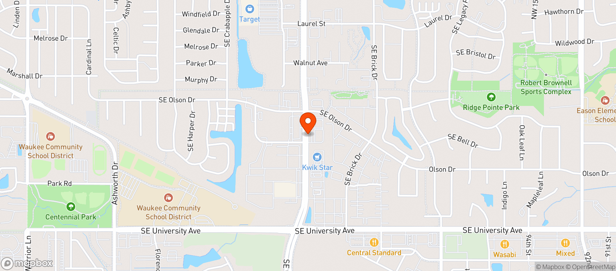 Map showing Waukee Liquor & Food Mart