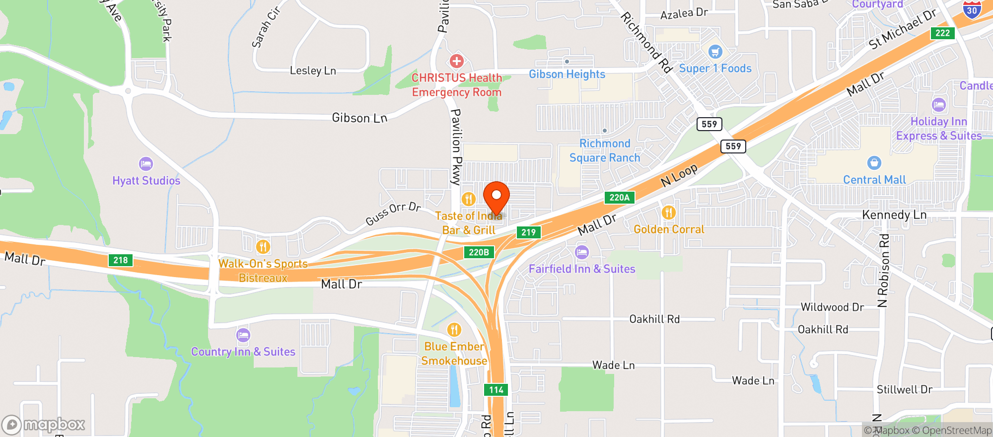 Map showing On The Border Mexican Grill