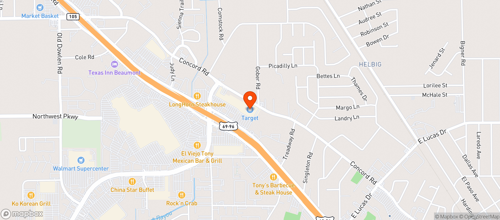 Map showing TARGET - BEAUMONT