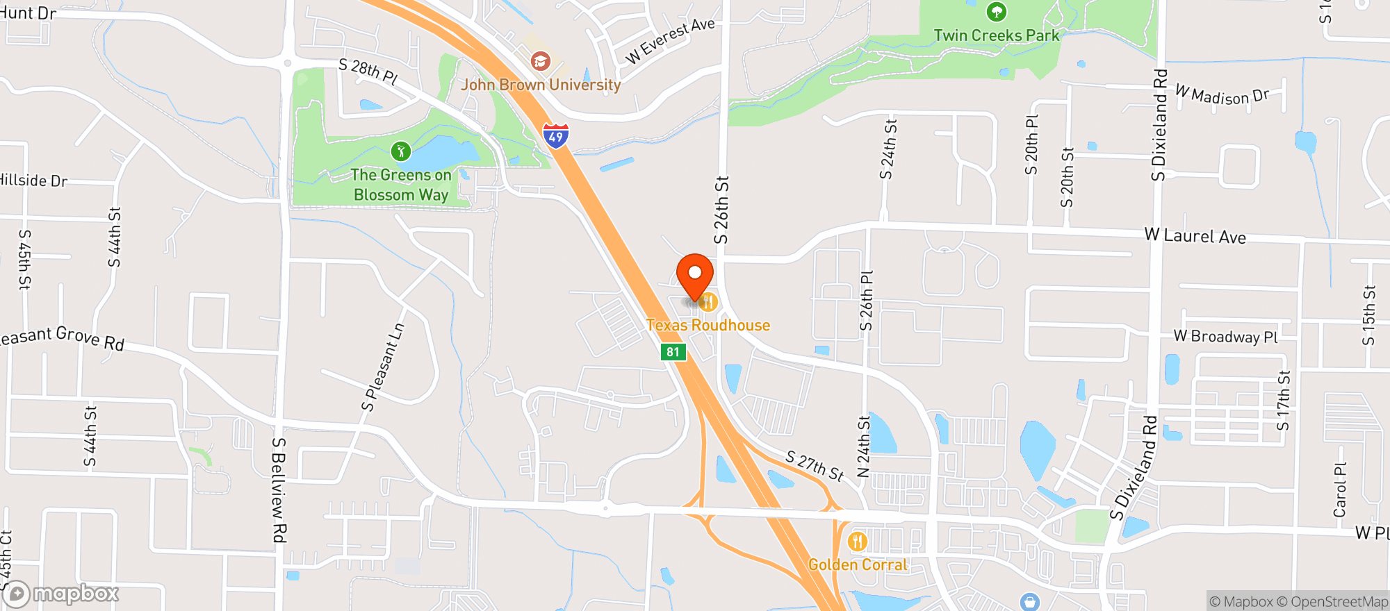 Map showing Texas Roadhouse