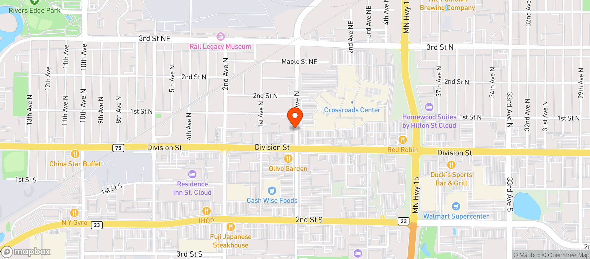 Map showing West Side Liquor - Waite Park