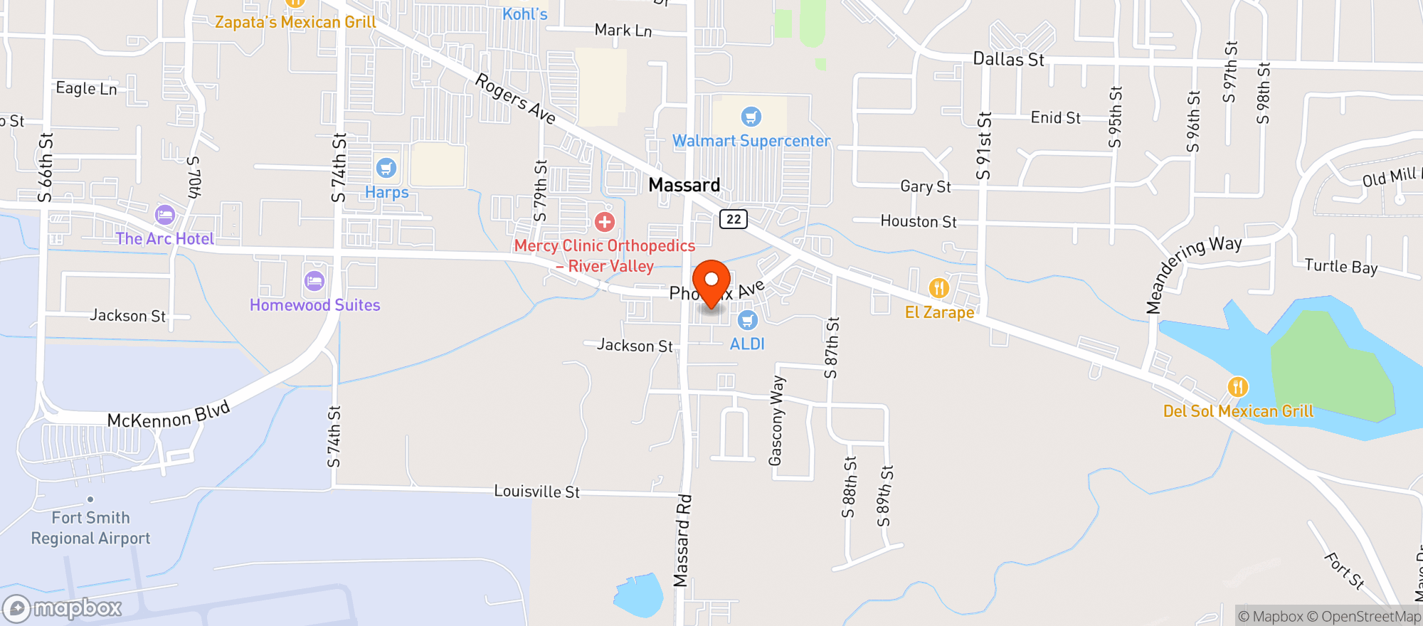 Map showing Hideaway Pizza