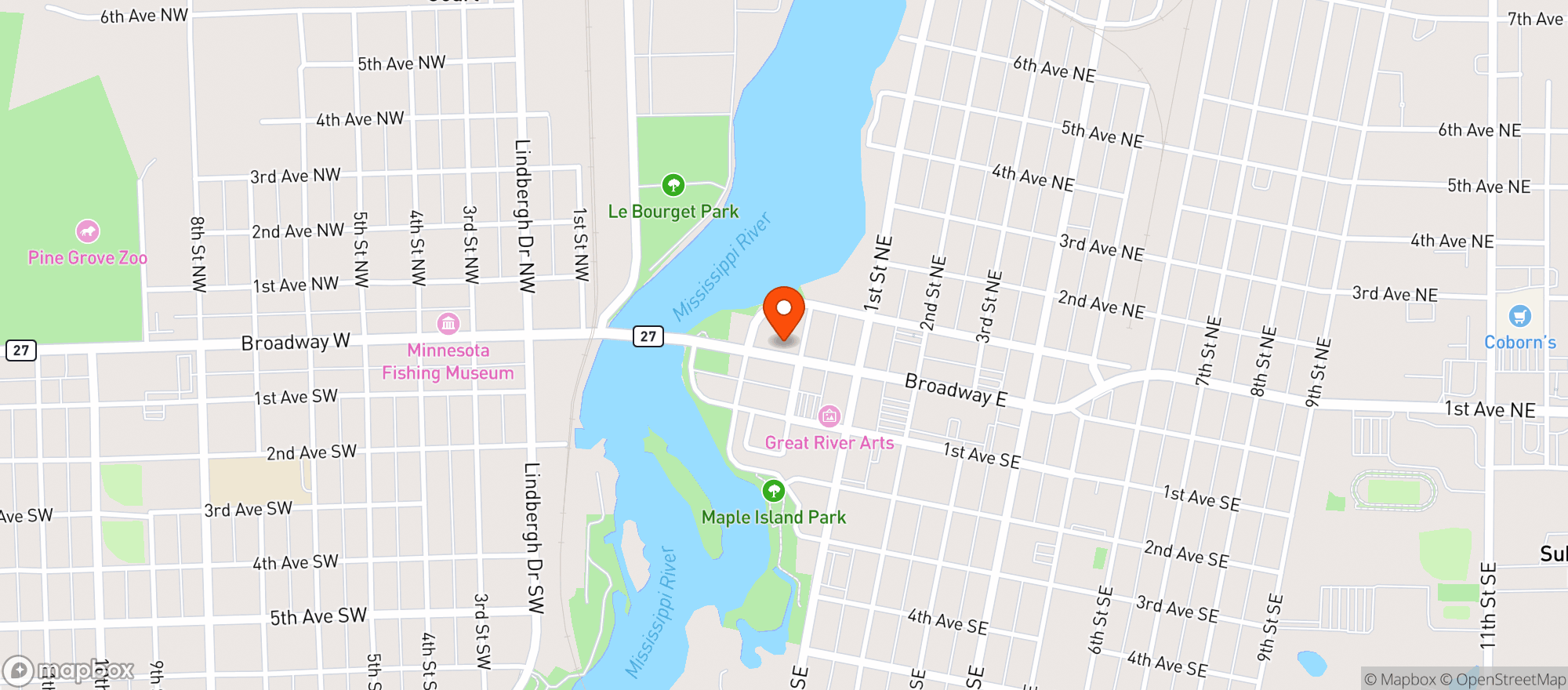 Map showing Baby's on Broadway