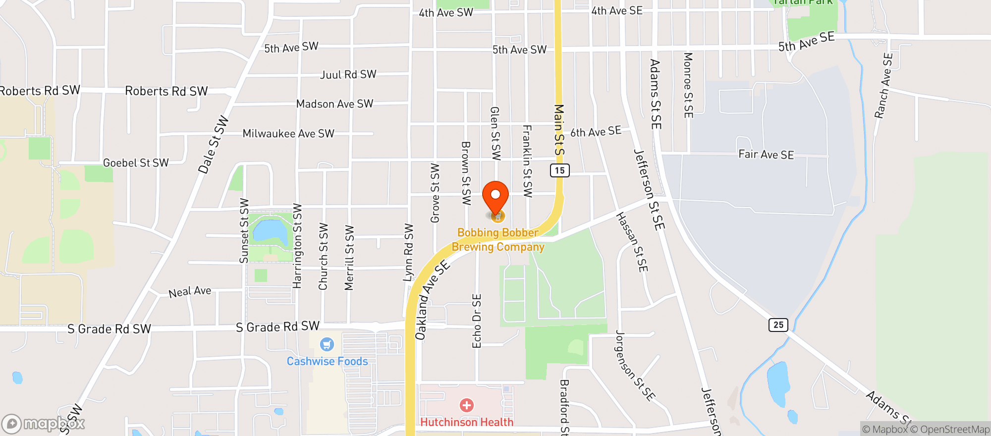 Map showing Bobbing Bobber Brewing Company