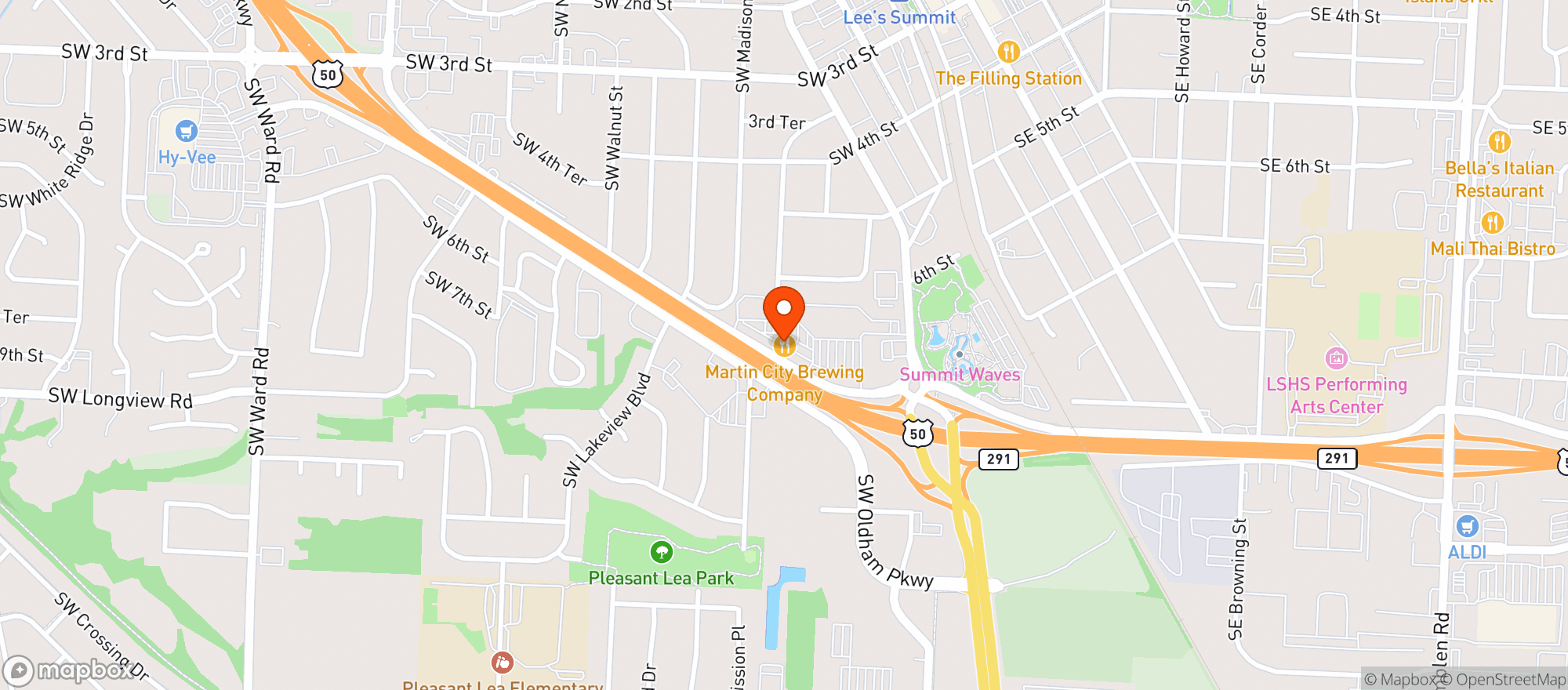Map showing Martin City Brewing Co