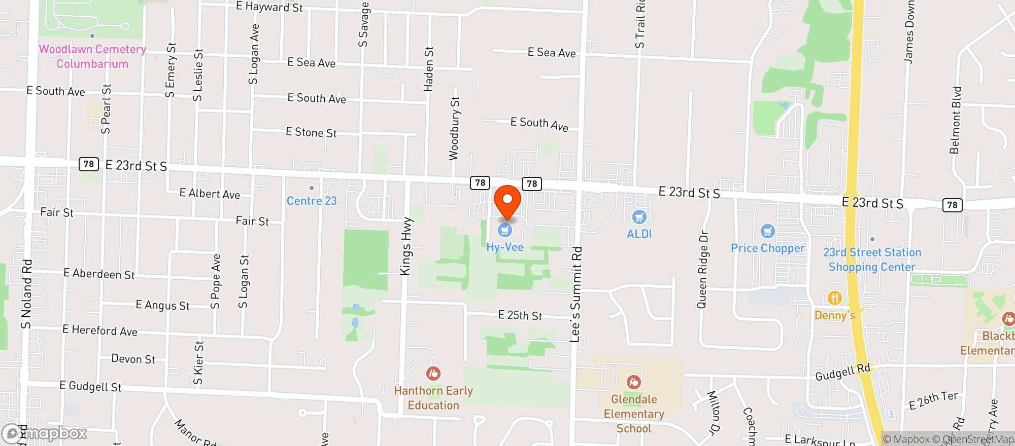 Map showing Hy Vee Food Store