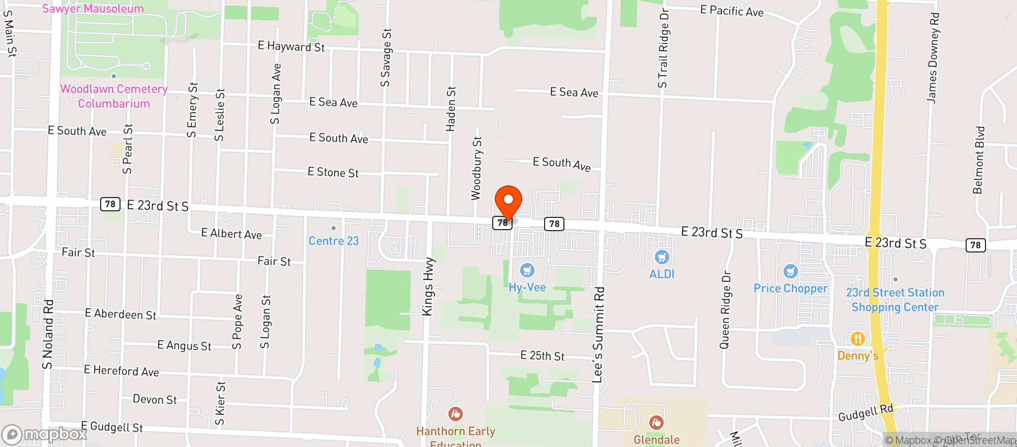 Map showing Hy Vee