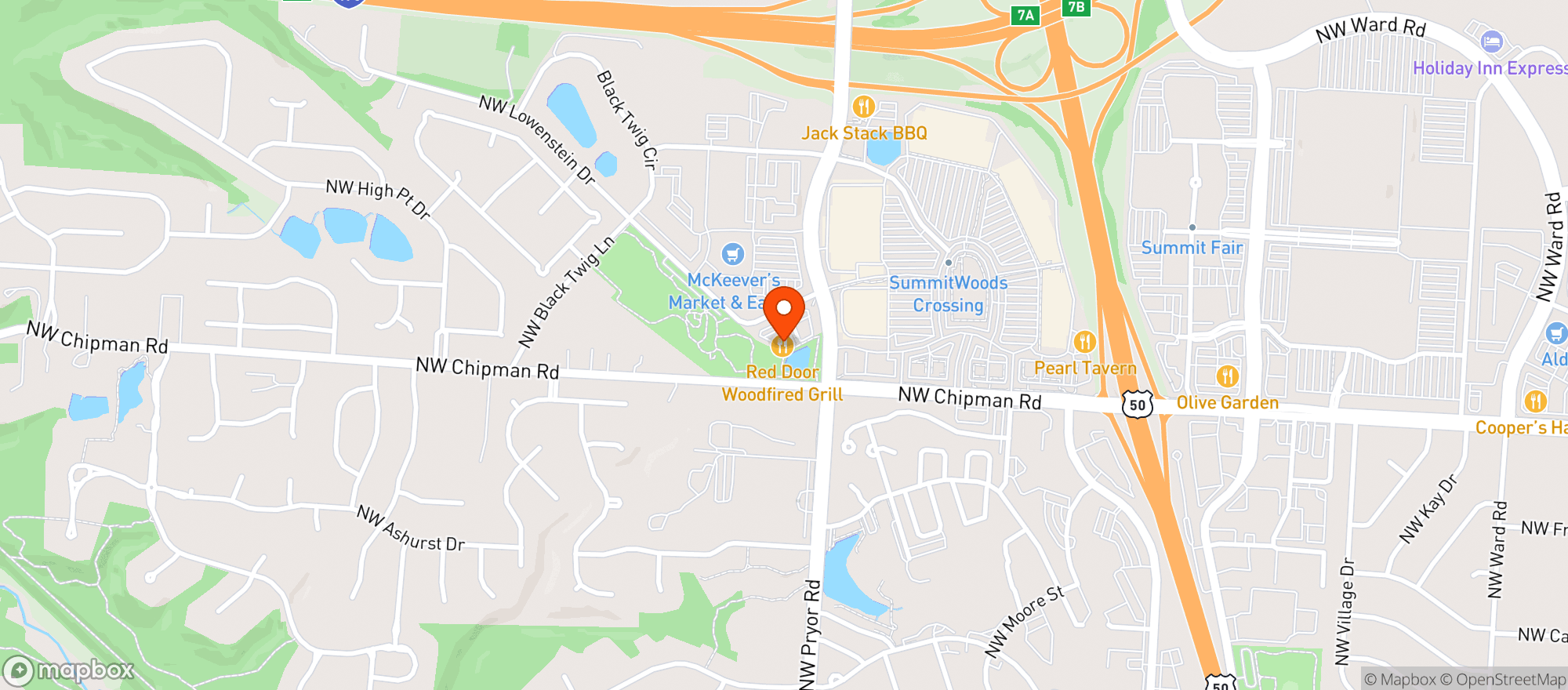 Map showing Red Door Grill