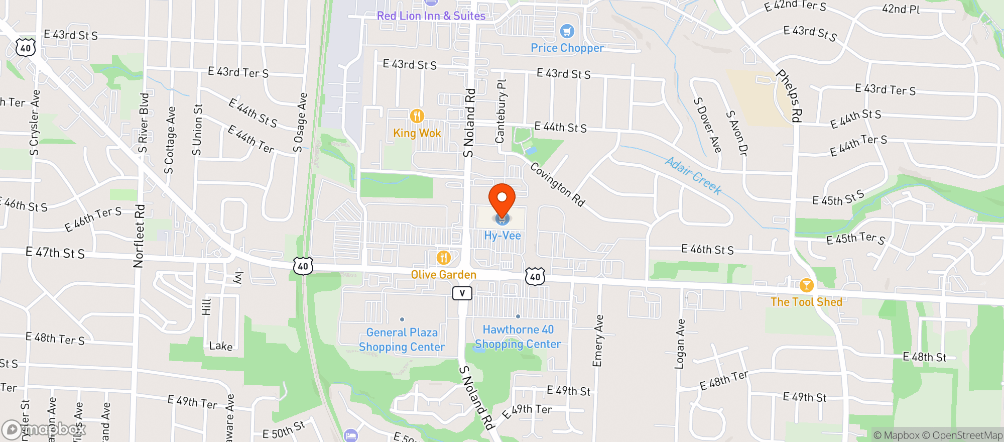 Map showing Hy Vee #1261