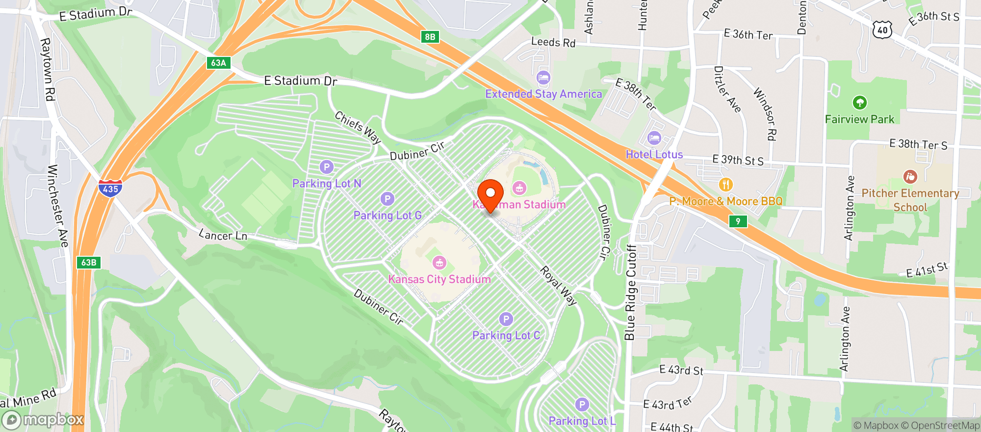 Map showing Aramark Kauffman Stadium