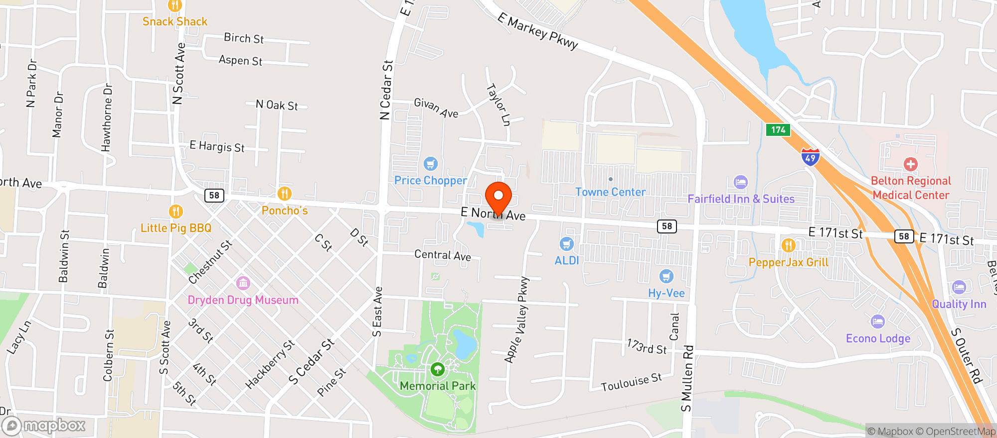 Map showing Hy-Vee Belton Market