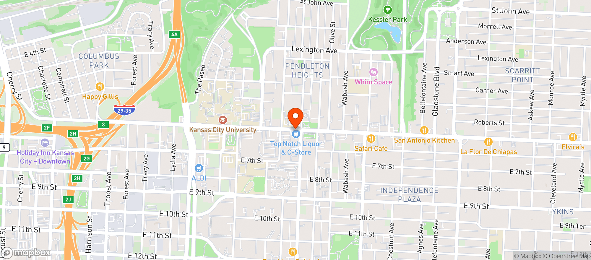 Map showing Top Notch Liquor & C Store