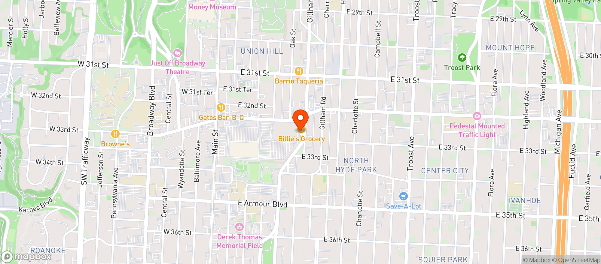 Map showing BILLIE'S GROCERY