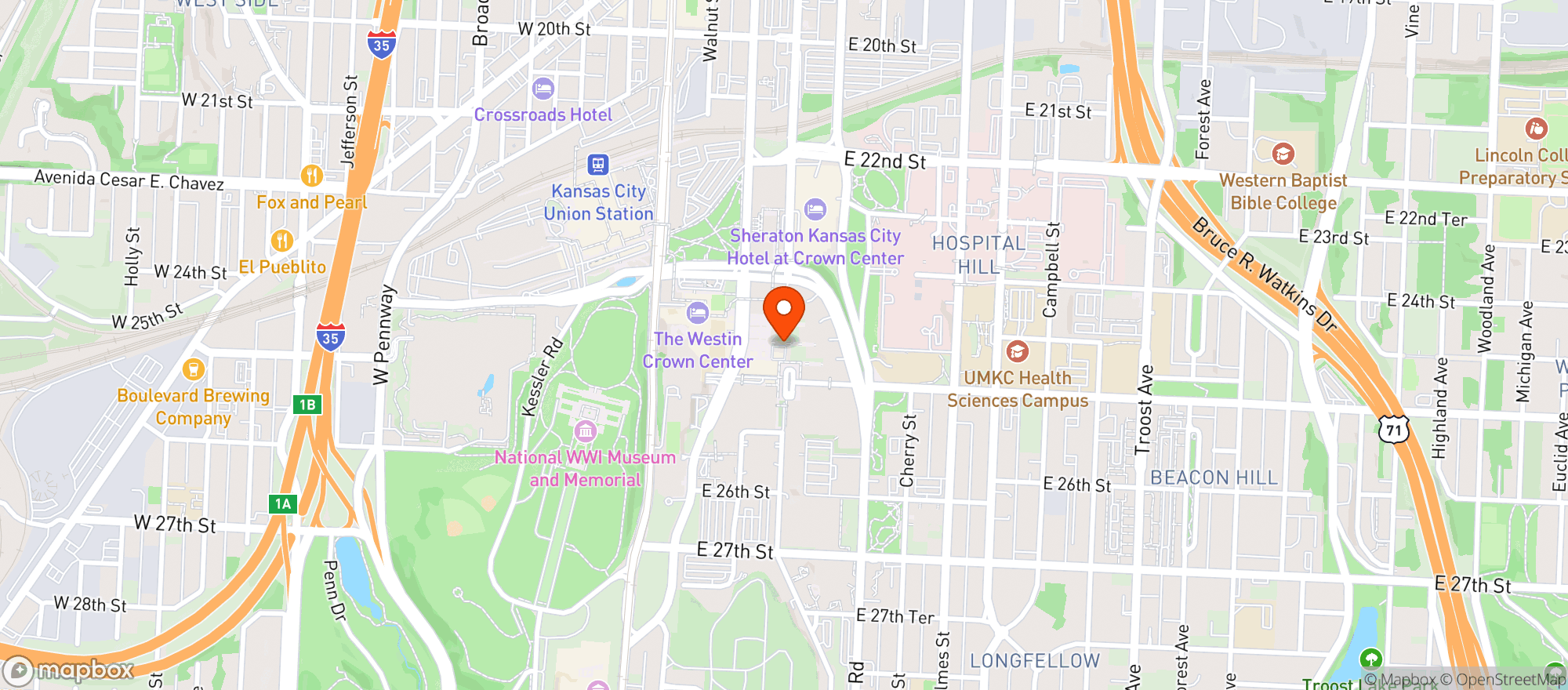 Map showing Crown Center Ice Terrace