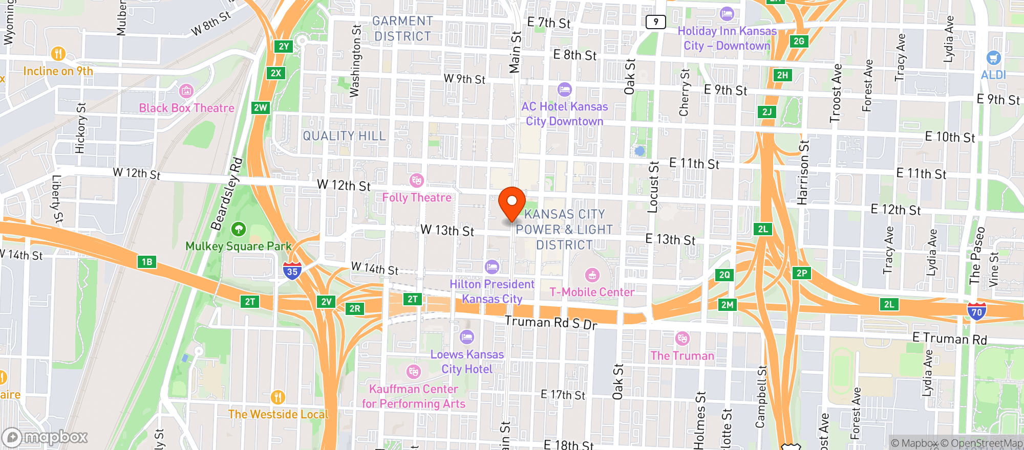 Map showing Arvest Bank Theatre