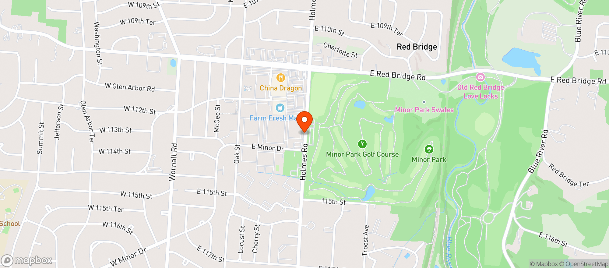 Map showing Red Bridge Farm Fresh Market