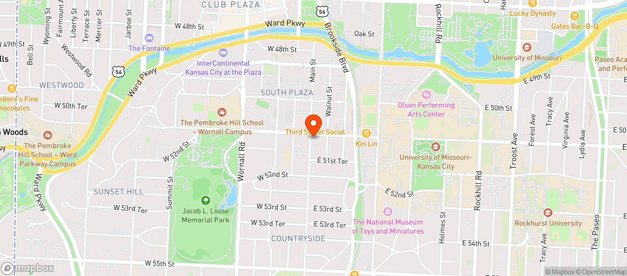 Map showing Minskys Pizza