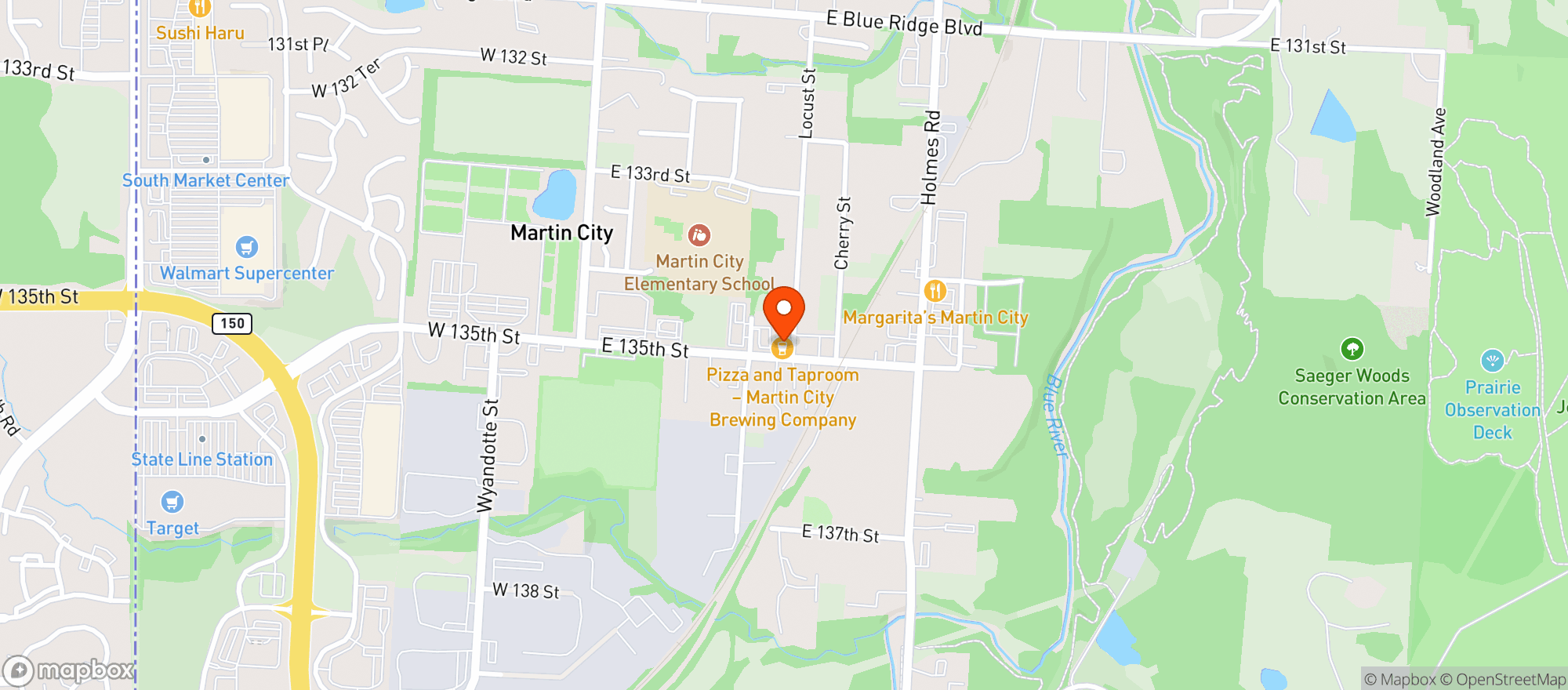 Map showing Martin City Brewery Pizza & Taproom