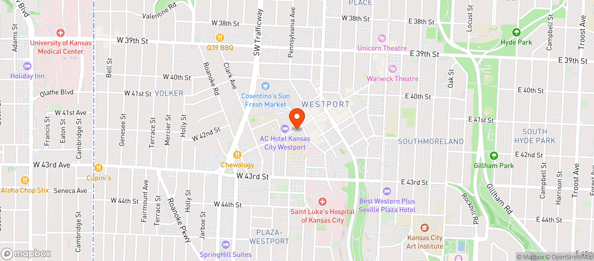 Map showing World Market Kansas City Westport