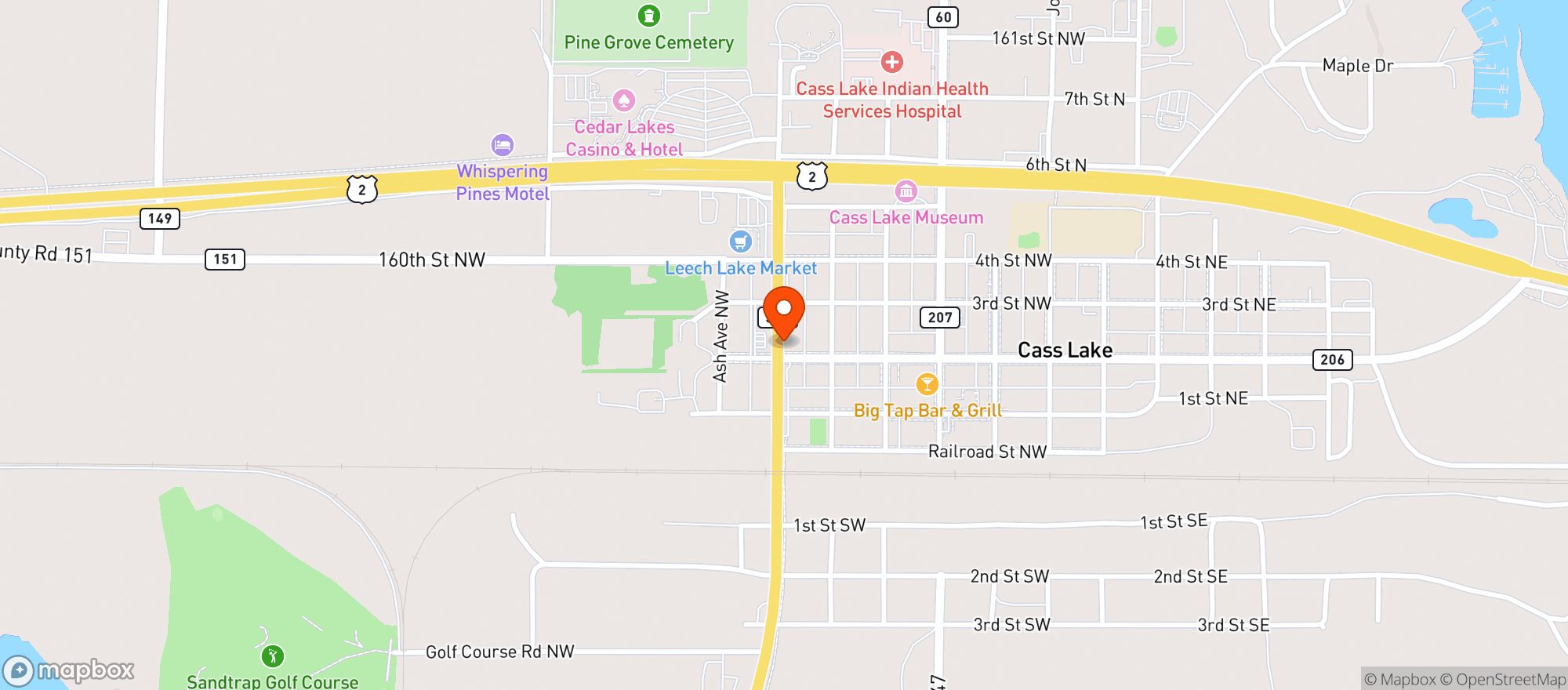 Map showing Cass Lake Mini Mart