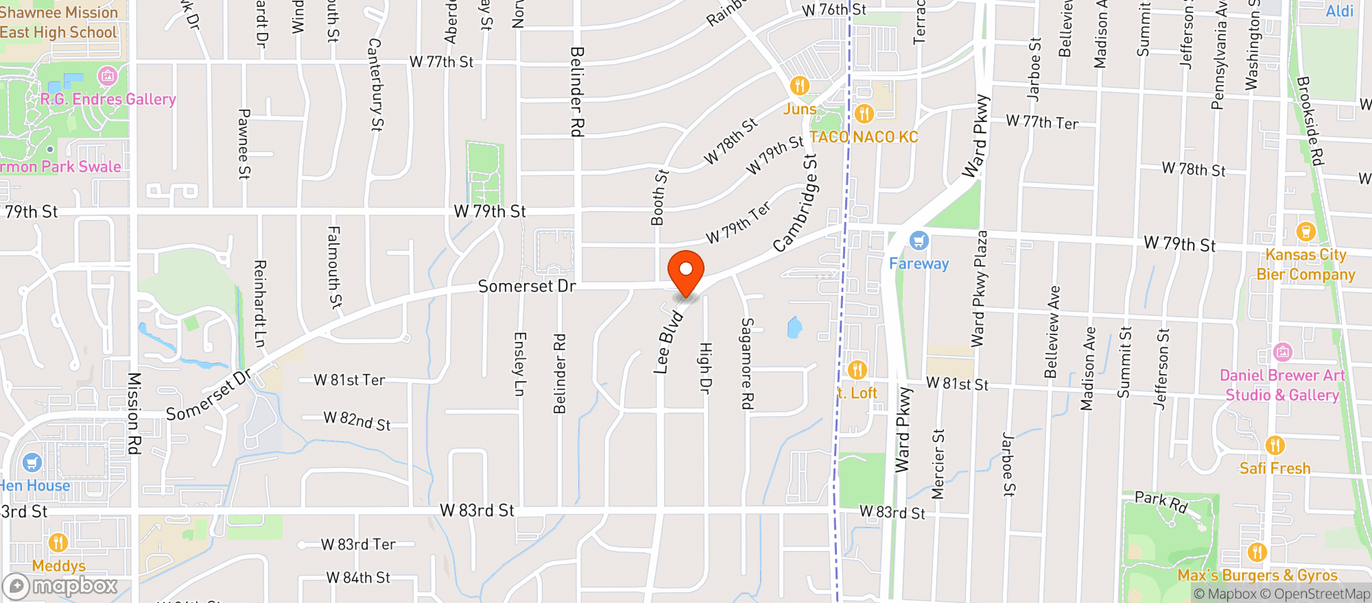 Map showing Leawood Wine & Spirits