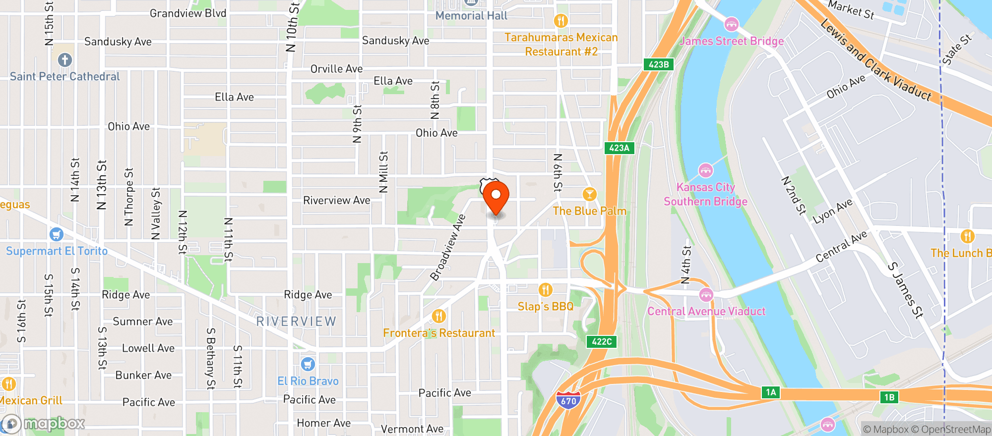 Map showing (p) Kck Food Mart
