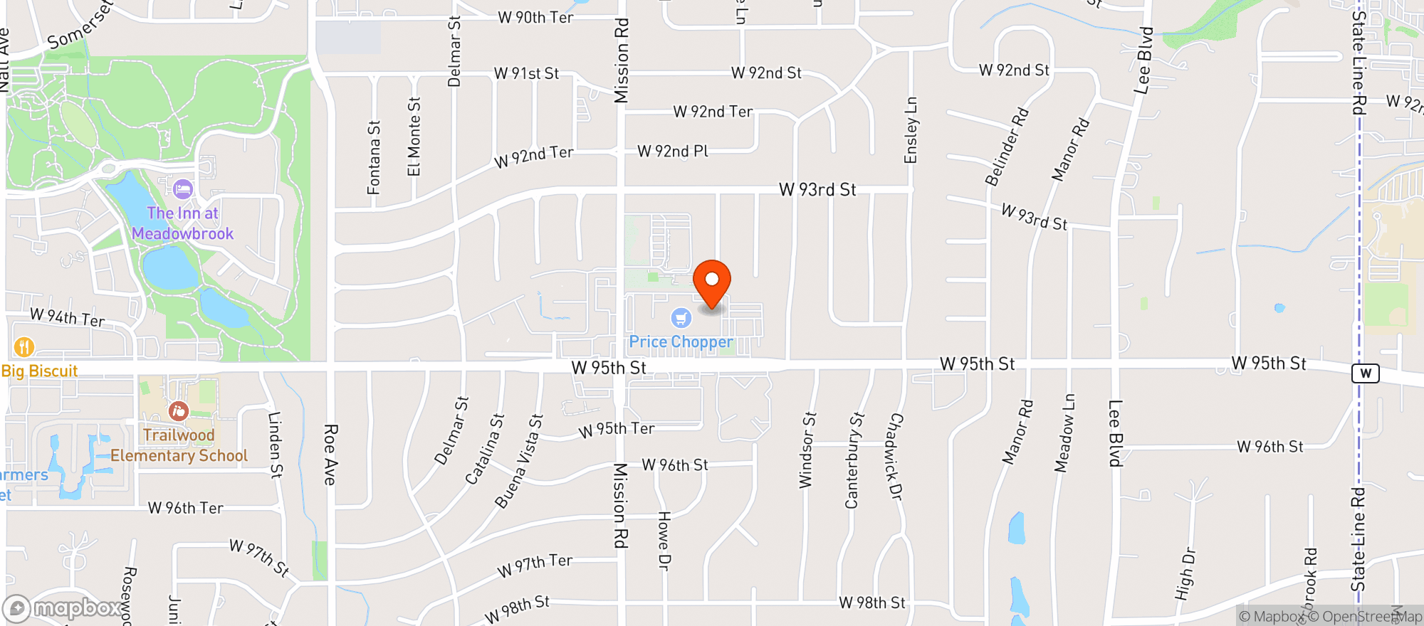 Map showing Billie'S Grocery Leawood