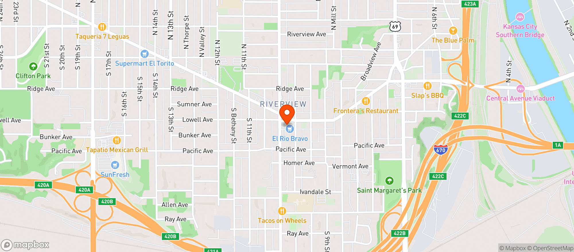 Map showing (p) El Rio Bravo